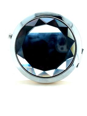 Carolee Black Faceted Gem Compact‎ Mirror with Silver Frame